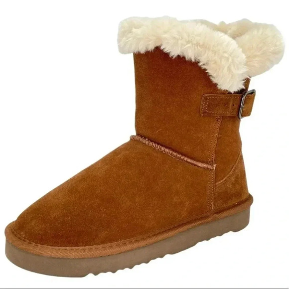 Style & Co. Shoes - Style & Co Tiny2 Tan Suede Leather Faux Fur Womens Ankle Boots Size 6M